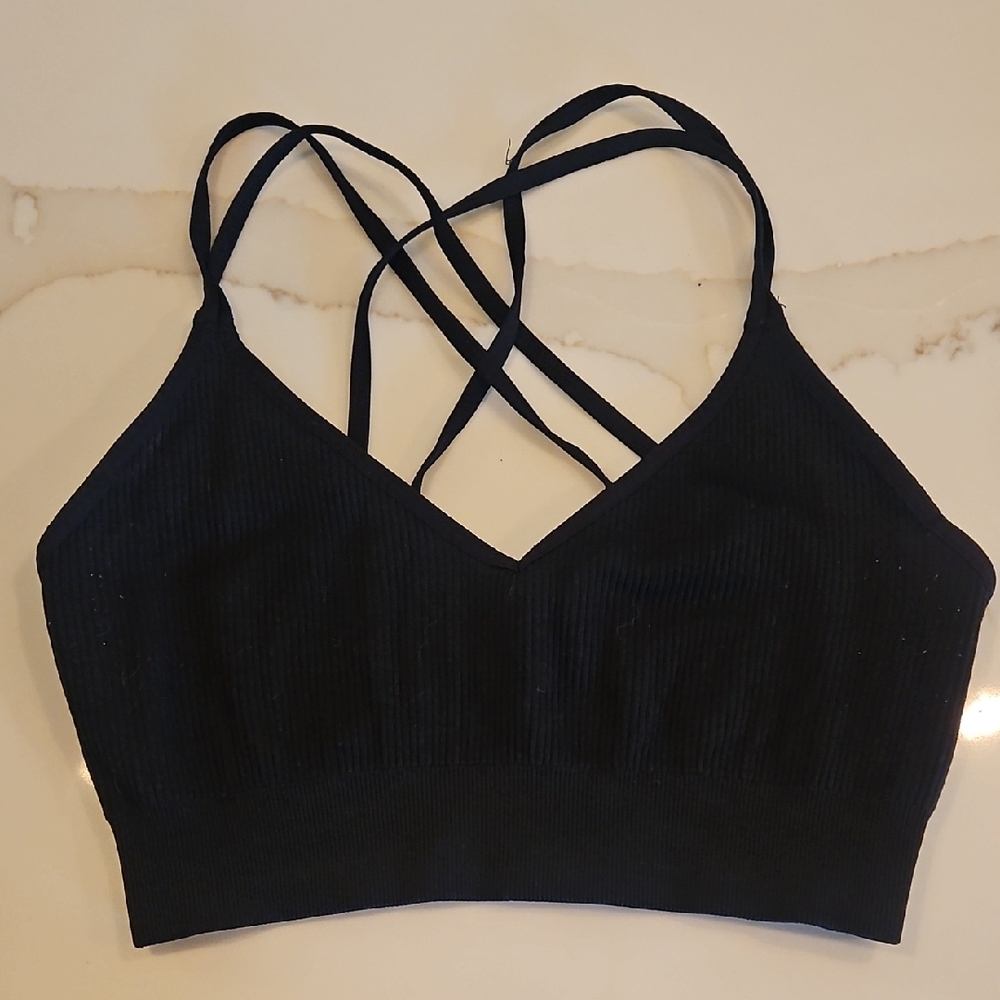 aerie Black Ribbed Crisscross Sports Bralette - Strappy Back